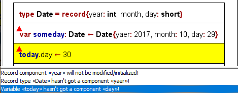 Three analyser messages because of record type violations