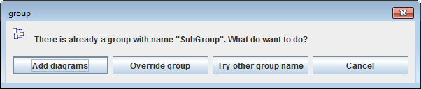 Option dialog for existing name of new group