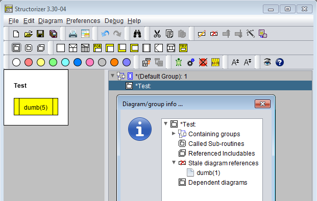 Diagram info box in Arranger index with stale references