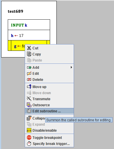 Context menu tem Edit subroutine...
