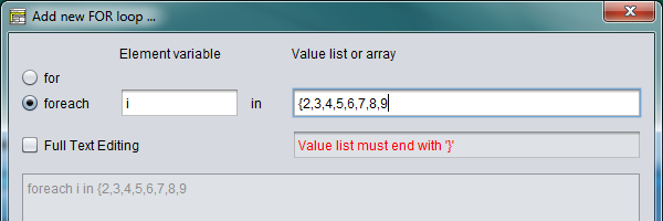 FOR-IN loop with incomplete value list
