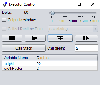 Executor control with "step into" button