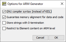 Language-specific export options for ARM