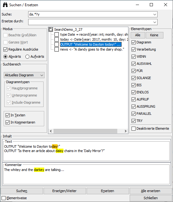 Find & Replace dialog in current diagram mode