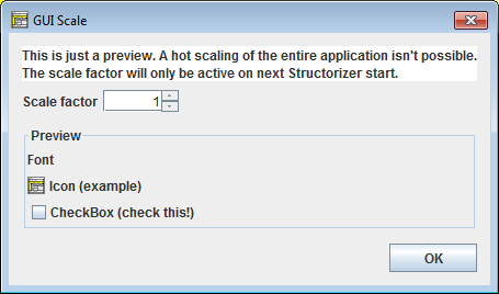 GUI Scale Chooser dialog, with standard scale factor 1