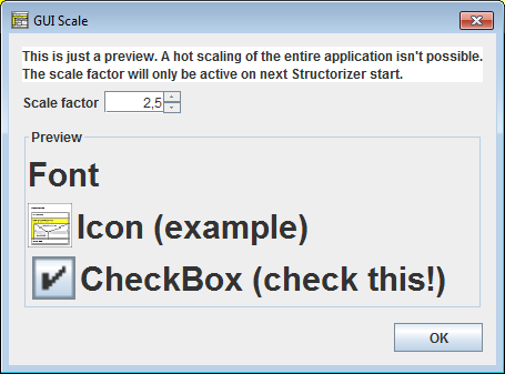 GUI Scale Chooser dialog, with scale factor 2.5