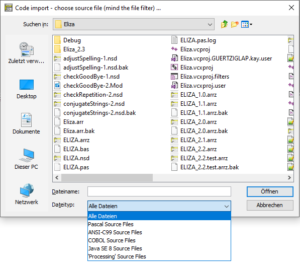 Import file filter choice in file dialog