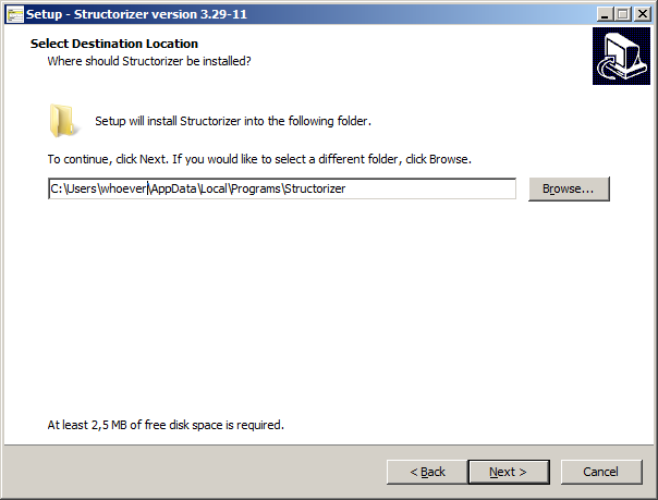 Windows installer - destination folder choice
