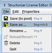 File menu of license editor 