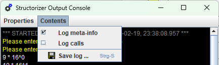 New "Contents" menu on the Output Console