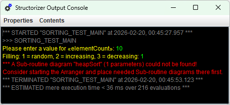 Output text   window with CALL error message