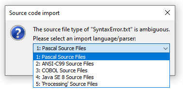 Parser choice dialog for ambiguous import files