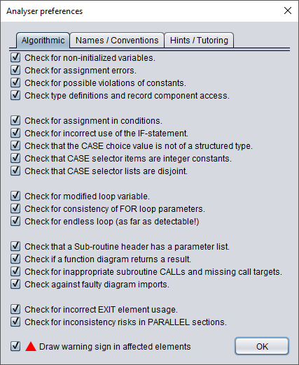 Analyser settings tab 1 (algorithmic issues)