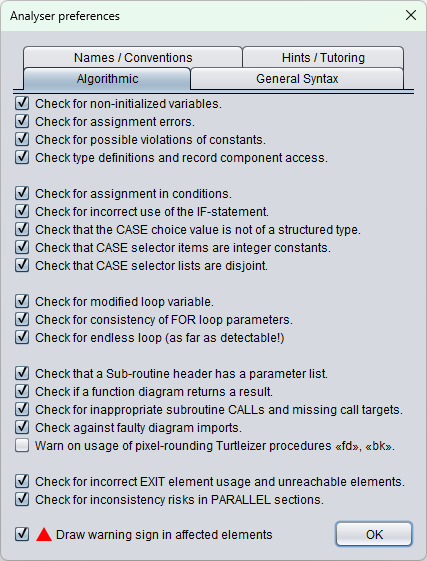 Analyser settings tab 1 (algorithmic issues)