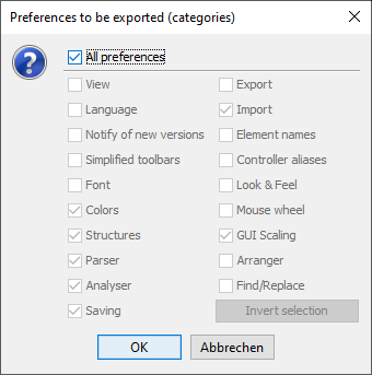 Preference category selection dialog