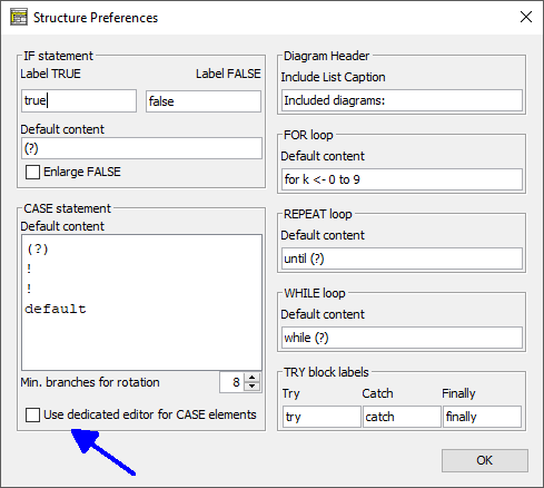 Structure Preferences with new checkbox for CASE editor