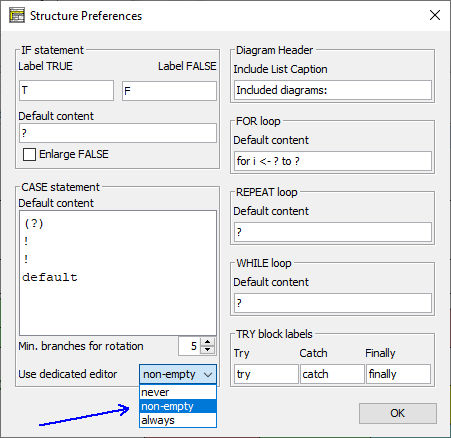 Structure Preferences with new checkbox for CASE editor