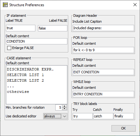 Preferences menu with beginner's defaults