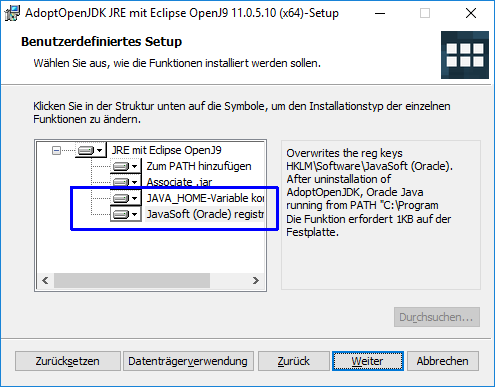 AdoptOpenJDK JRE Installer with registry keys