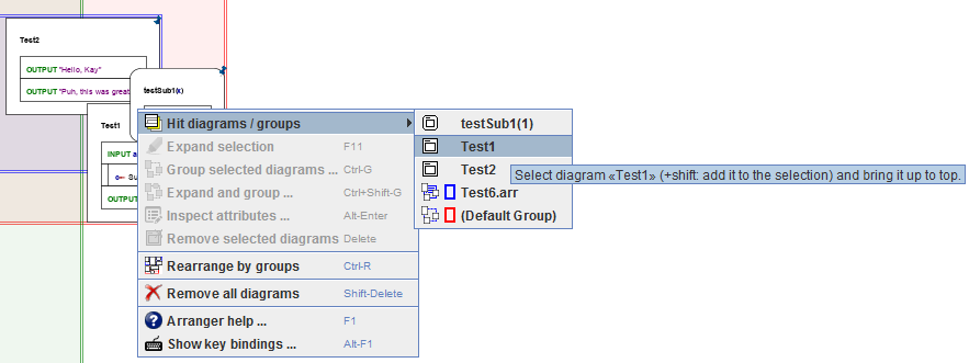 Expanded submenu of item"Hit diagrams"