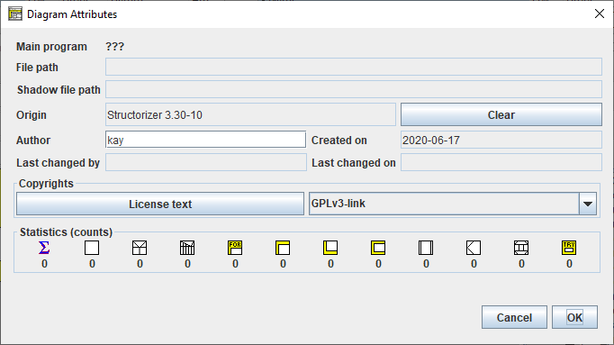 Attribute inspector for a new diagram