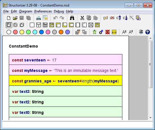 Constant definition and variable declaration examples