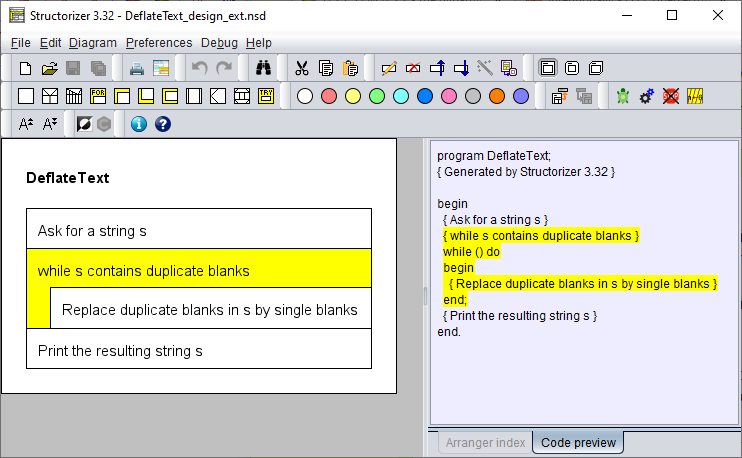 Diagram for refinement in switch text/comments mode