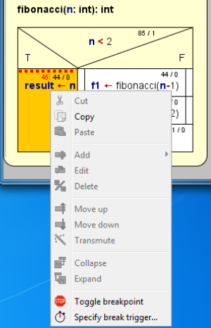 Context menu item for breakpont trigger control