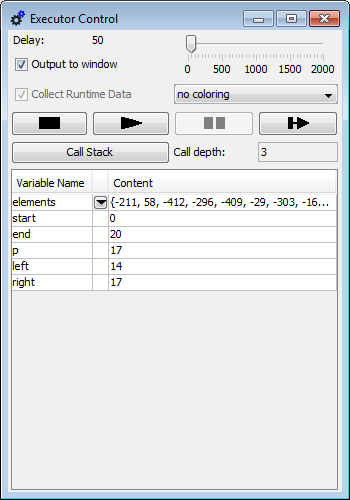 Executor Control dialog