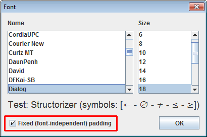 Font chooser dialog of version 3.26-08