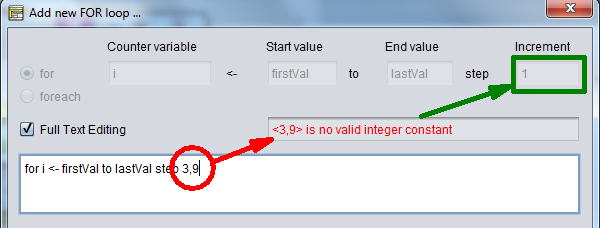 FOR loop with inacceptable step width