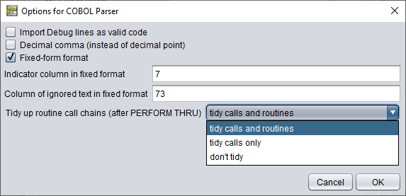 Import options for COBOL 3.32-09