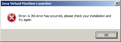 JNI error message box on obsolete Java version