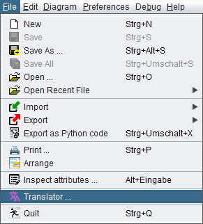 Menu entry "Translator" in the "File" menu