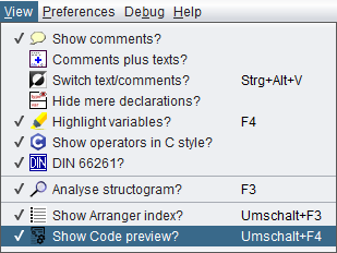 The new View menu item "Show code preview"