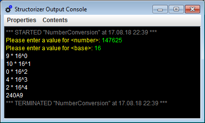 Output Console with input prompts and input