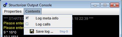 New "Contents" menu on the Output Console