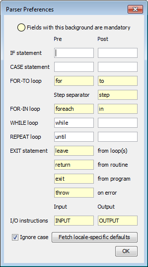 Parser Preferences dialog version 3.29-07