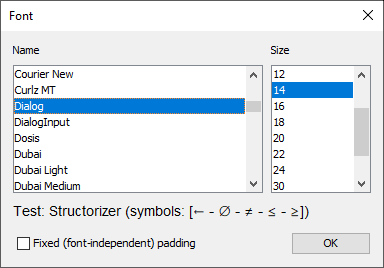 Font chooser dialog of version 3.30