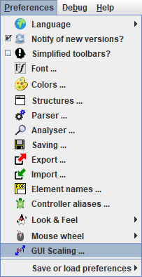 Preferences meu with GUI Scaling entry selected