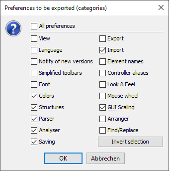 Preference category selection dialog