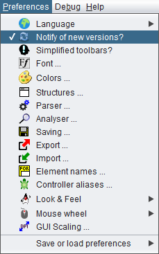 Preferences checkbox menu item 