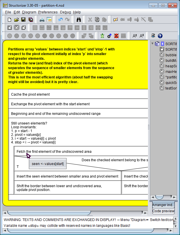 Code popup with modes "Switch text/comments" and "Show comments?"