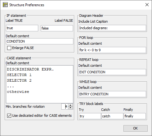 Preferences menu with beginner's defaults