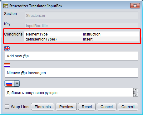 Translator Row Editor with condition table