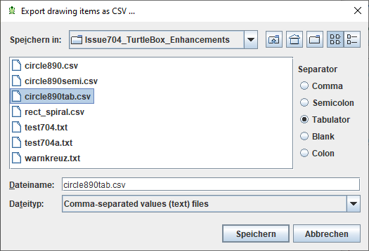 File chooser for CSV export from 3.30-13 on