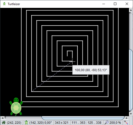 The measuring line and popup in a turtle drawing