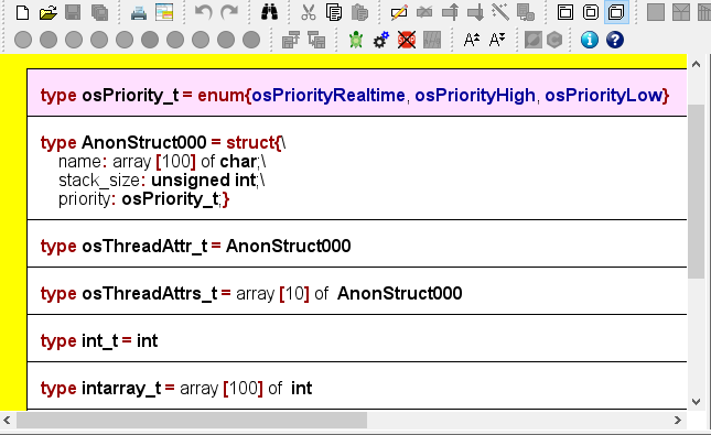 Diagram with several type definitions, among them arrays and alias types